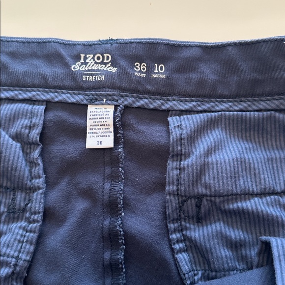 IZOD Saltwater Flat Front 9" Cotton Stretch Navy Blue Golf Shorts 36 waist - Picture 5 of 8